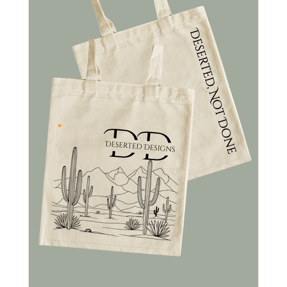 Deserted Designs‎ Canvas Tote Bag Desert Cactus Graphic Reusable Shopping Bag